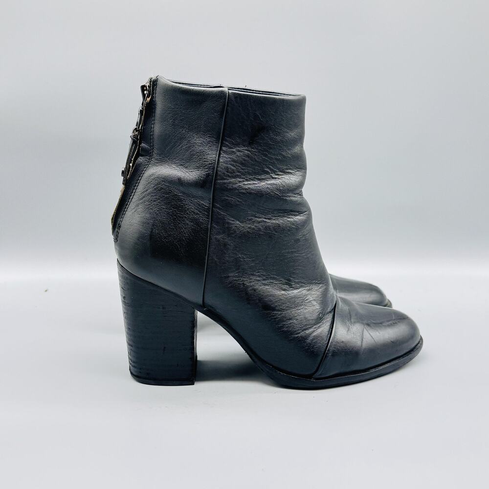 Rag & Bone Boots Women 9 Black Leather Newbury Ankle Block Heel Back Zip Comfort